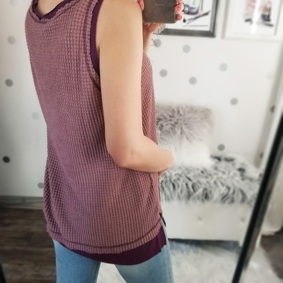 Summer Spring Waffle Knit Top Scoop Neck Layered Tank Soft Casual Tops - Picture 7 of 8